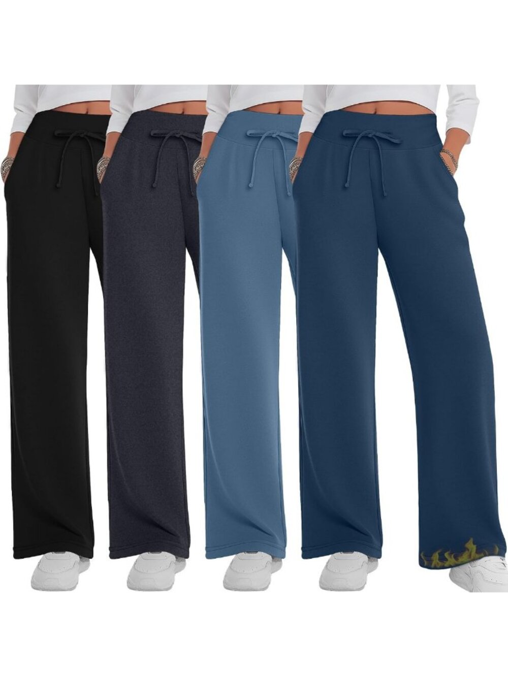 Cozy 4-Pack Women's Fleece Lined Wide Leg Lounge Pants for Ultimate Comfort